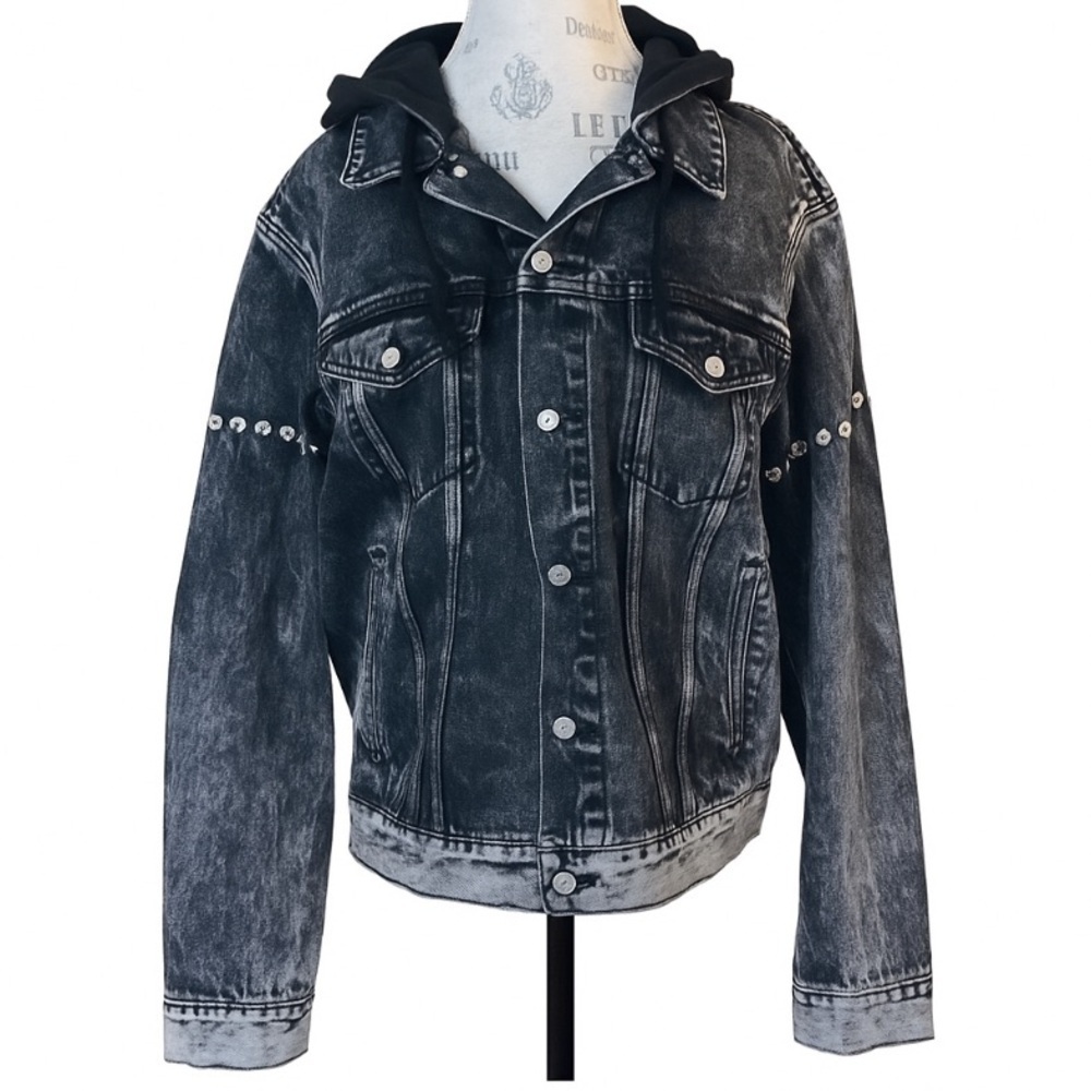 SMFK “Hobo Denim Hooded Jacket” Oversized Black Acid Wash Size 2 New Without Tag